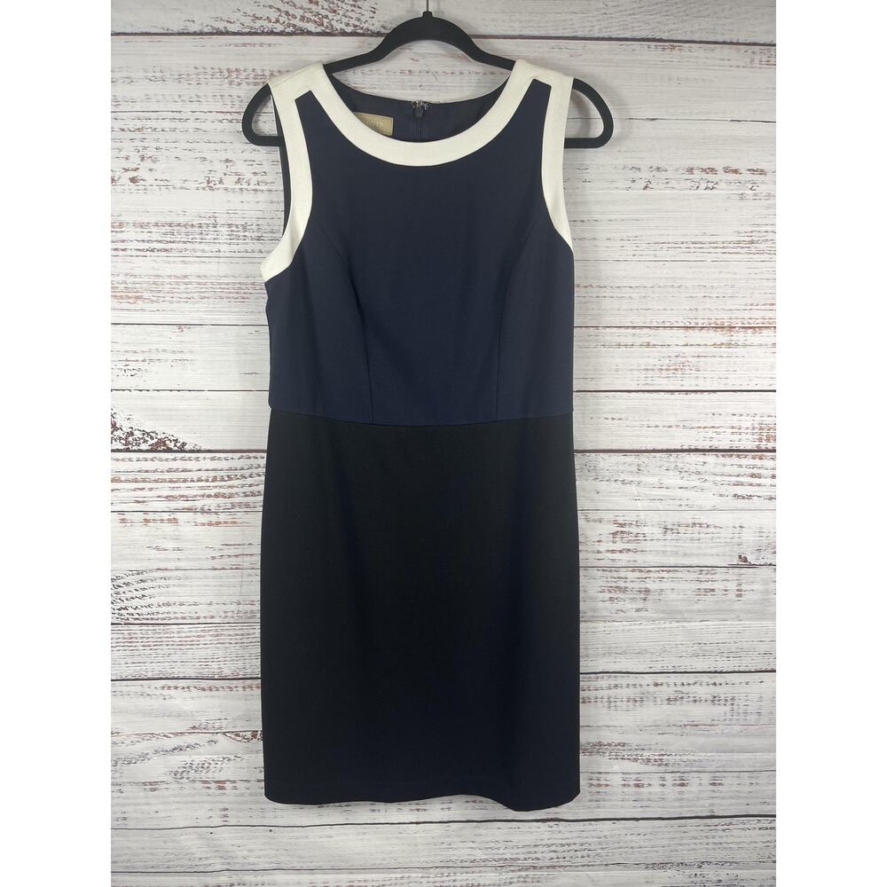 Talbots Dress Womens 8 Navy Black Colorblock Sheath Sleeveless Knee Work Office